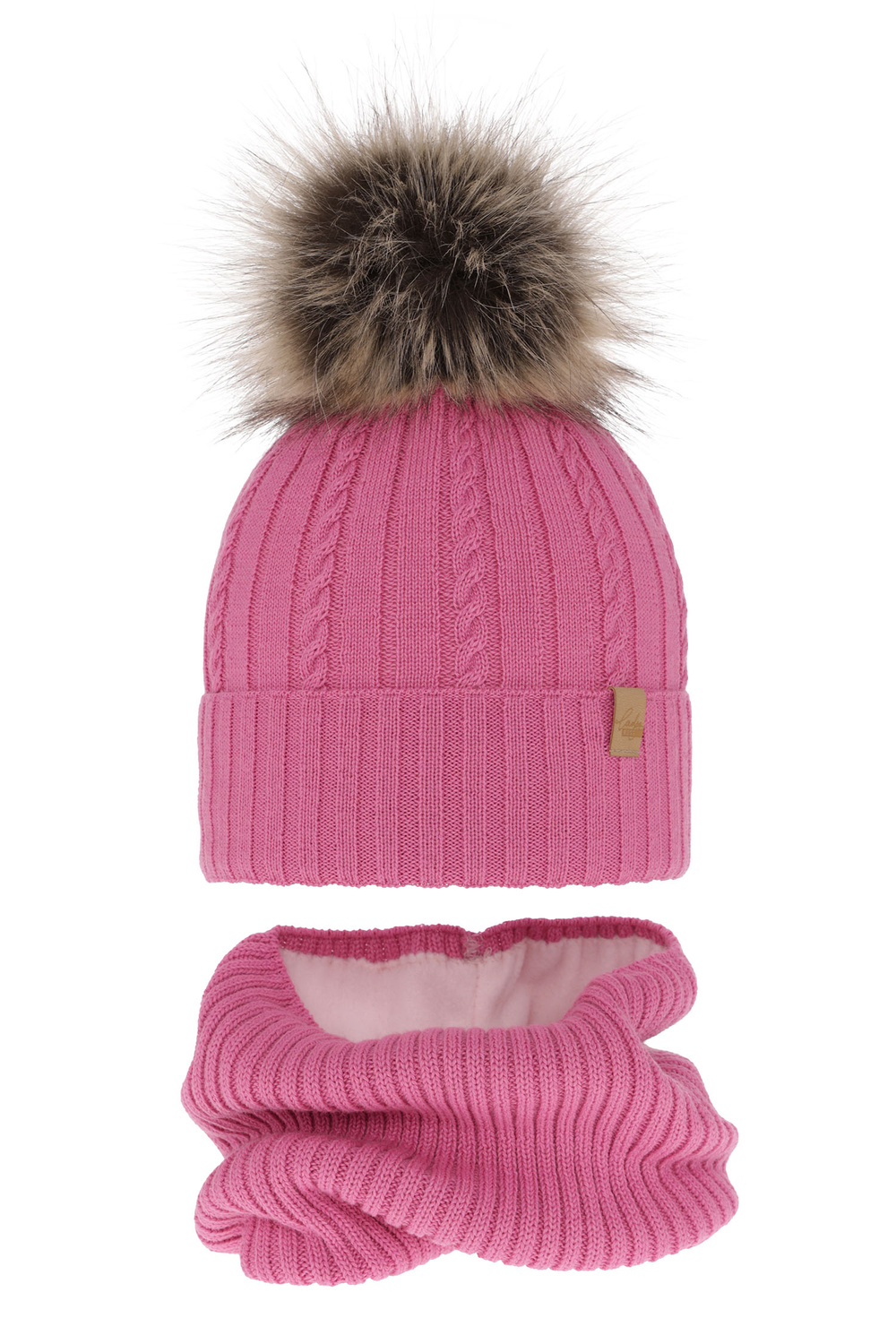 Flicka vinter set: mössa och halsduk, rosa, med merinull, Mirabel