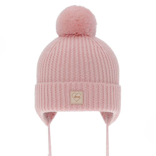 Flicka vintermössa, rosa, 100% Merino Ull, fodrad med fleece, med pompom, Hakkari