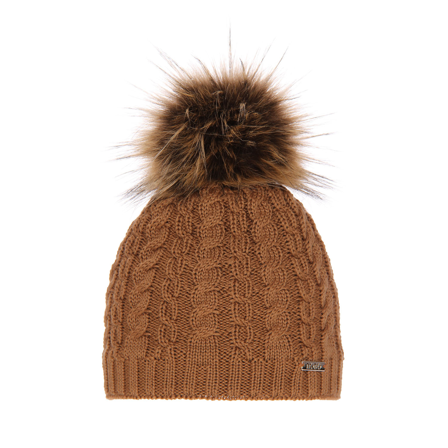 Dam vintermössa, camel, med merinull, med pompom, Satina