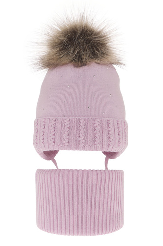 Flicka vinter set: mössa och halsduk, lila, med pompom, Renia