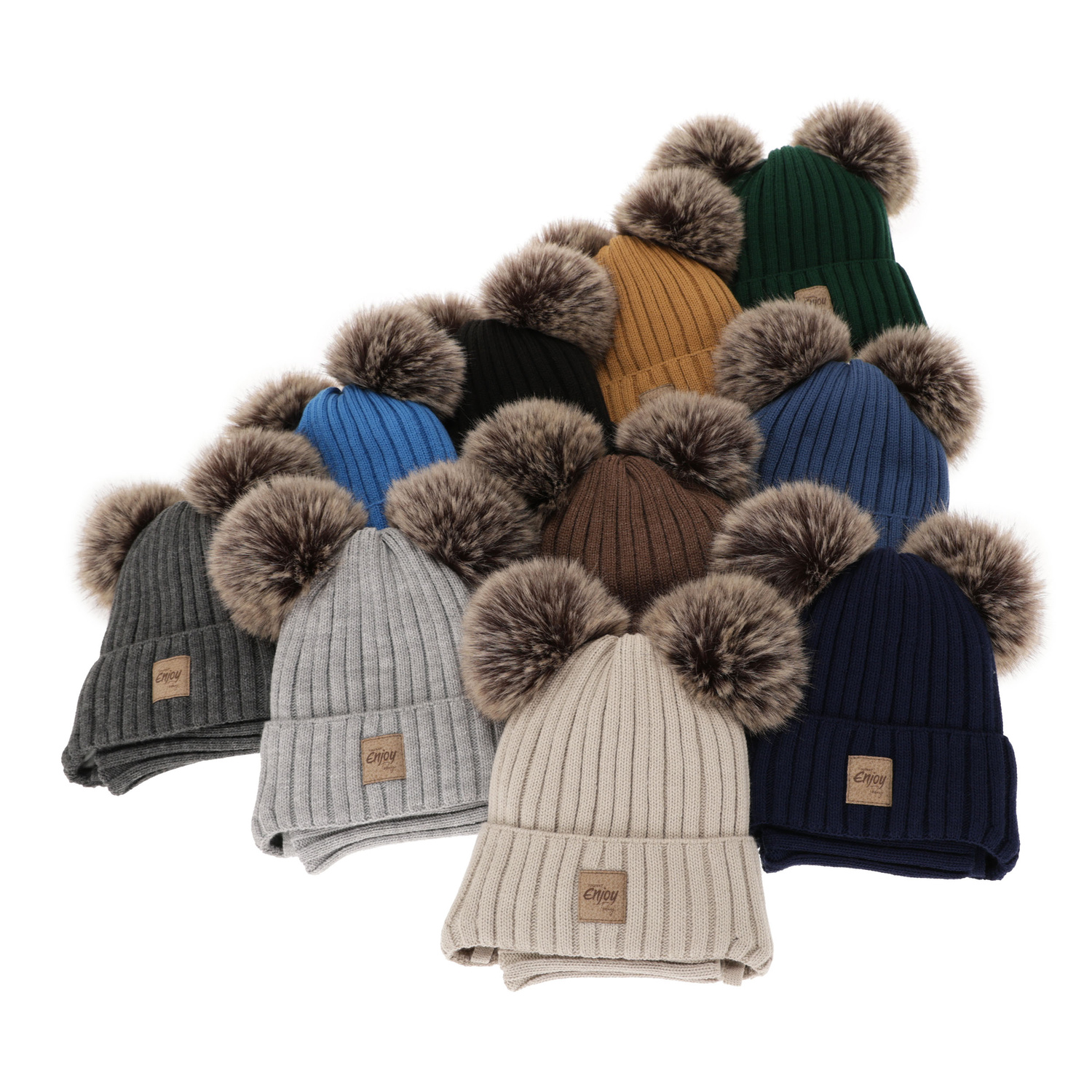 Pojke vinter set: mössa och tubhalsduk, camel, med två pompommar, wiązany Orange