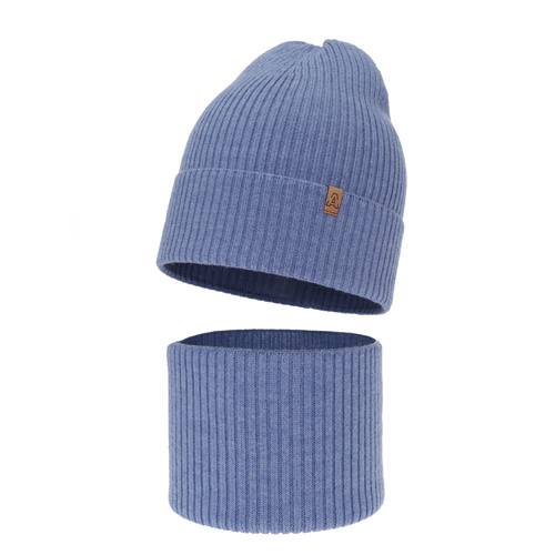 Pojke höst/vår set: mössa och tubhalsduk, blå, 100% Merino Ull, Lemas