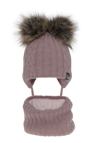 Flicka vinter set: mössa och tubhalsduk, lavendel, med två pompommar, Marlen