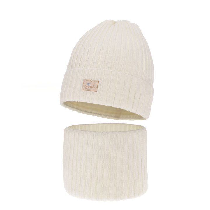 Flicka vinter set: mössa och halsduk, kremowy, Tampa