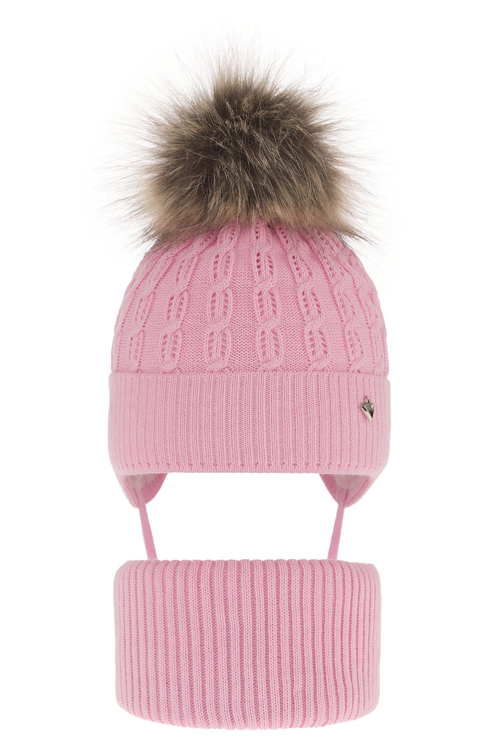 Flicka vinter set: mössa och tubhalsduk, rosa, med pompom, Tukana