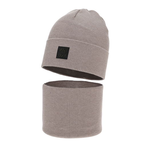 Pojke höst/vår set (mössa och tubhalsduk), beige, med bomull, Jonas