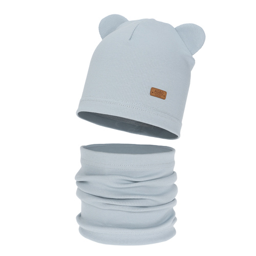 Flicka höst/vår set: mössa och tubhalsduk, bomull, grå Georgea