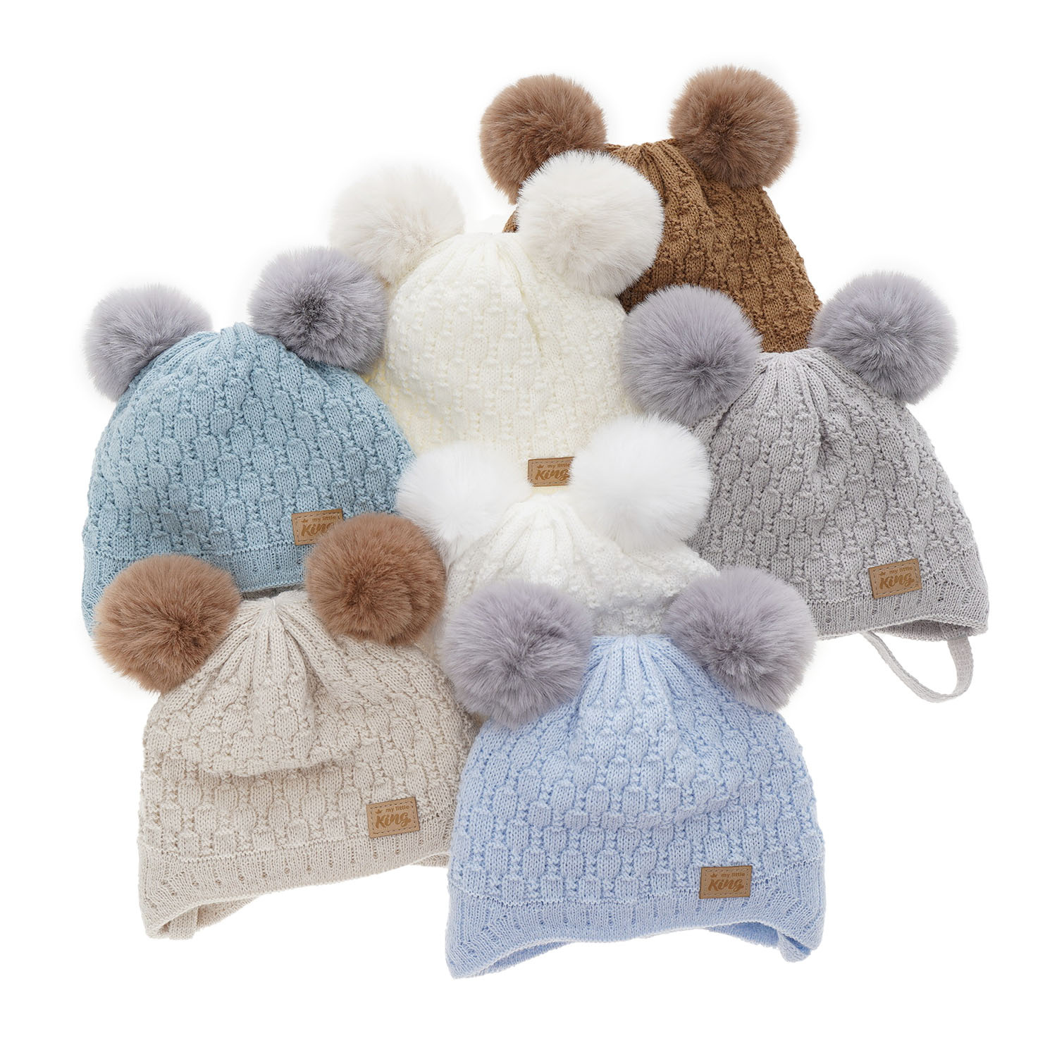 Pojke vintermössa, blå, med två pompommar, med knytband, Enzo