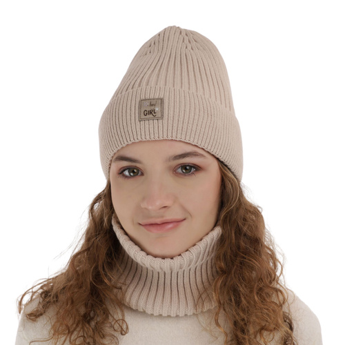 Flicka vinter set: mössa och tubhalsduk, beige, Georgina