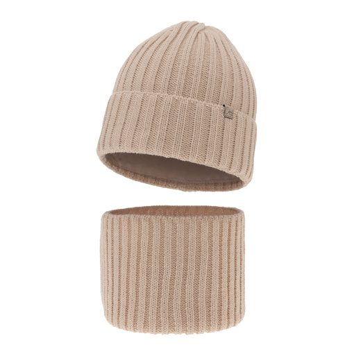 Flicka vinter set: mössa och tubhalsduk, beige, Mitti