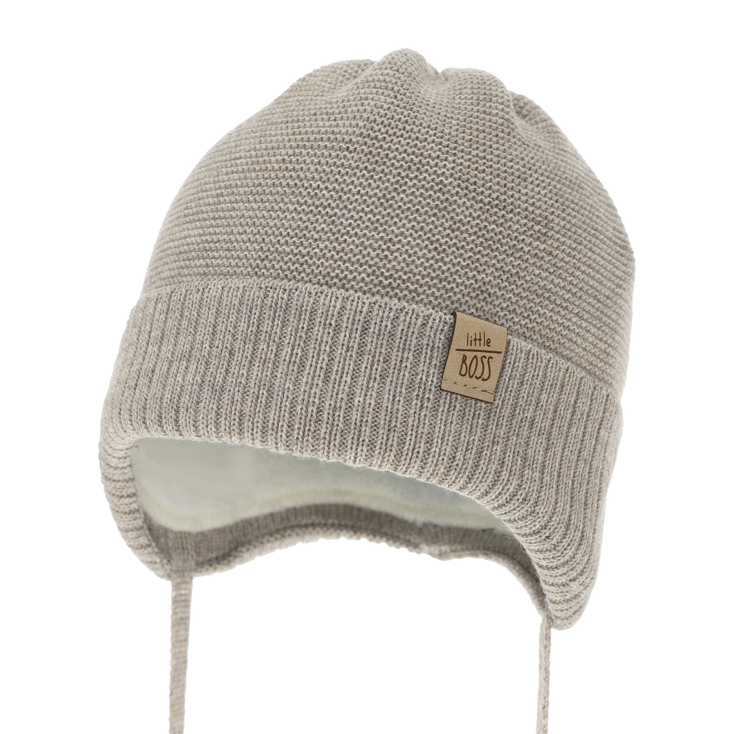 Pojke vintermössa, beige, med knytband, med merinull, Darsi