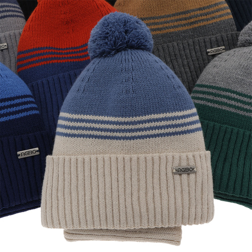 Pojke vinter set: mössa och tubhalsduk, beige, med pompom, Pallas