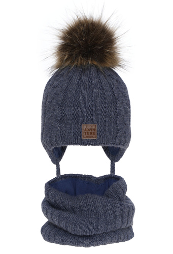 Pojke vinter set: mössa och tubhalsduk, blå, med pompom, Casper