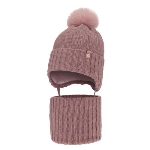 Flicka vinter set: mössa och tubhalsduk, lavendel, med pompom, Kaya