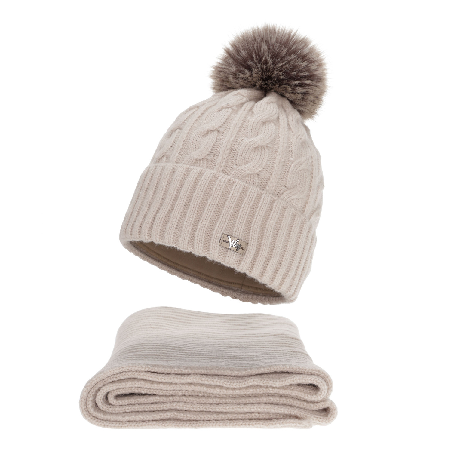 Dam vinter set (mössa och halsduk), beige, Lunetta