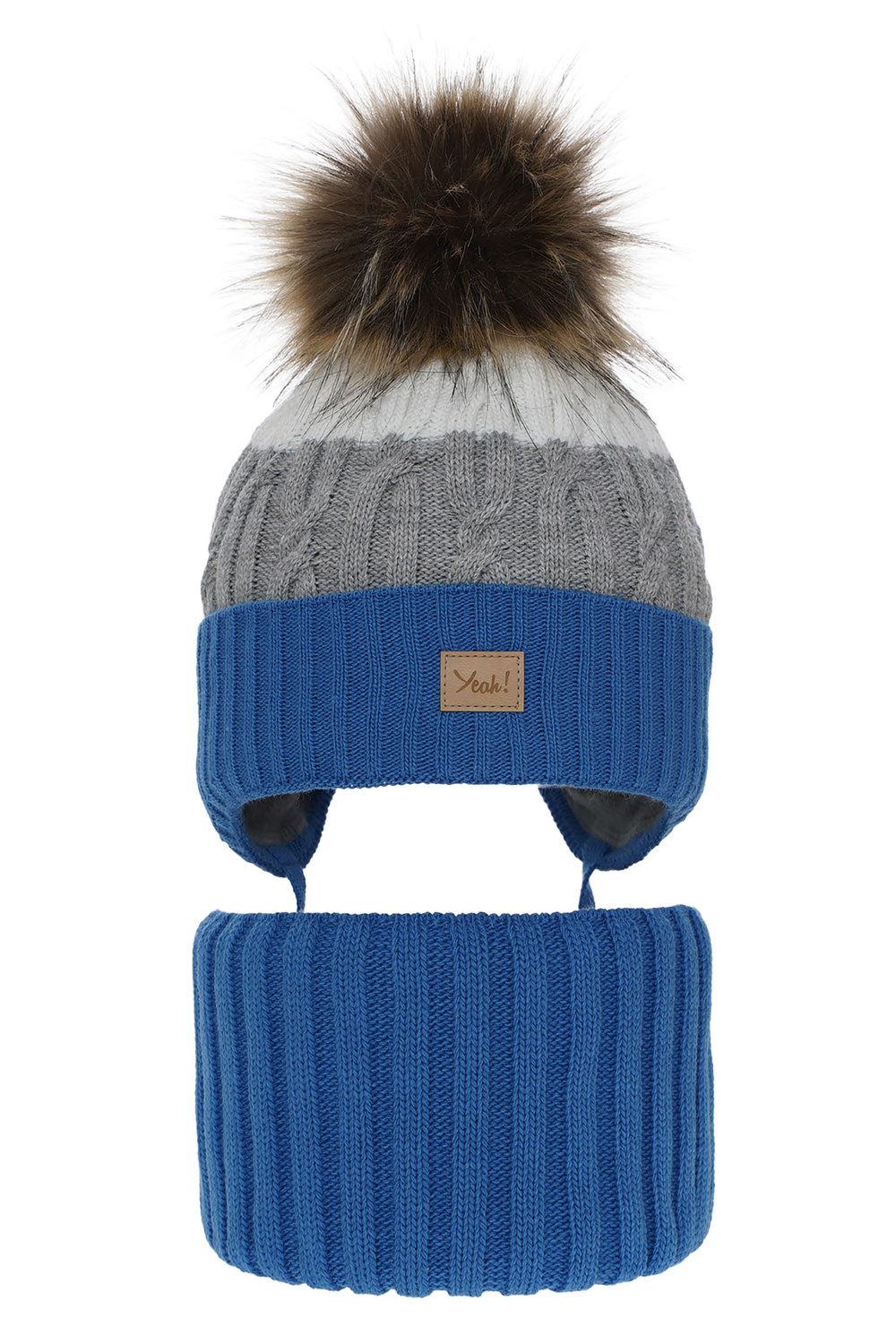 Pojke vinter set: mössa och halsduk, blå, med pompom, Maxwell