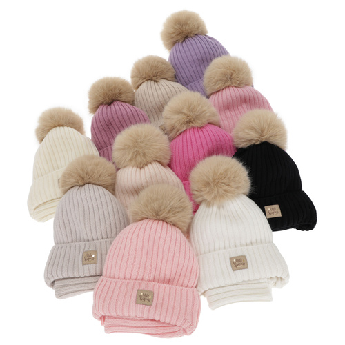 Flicka vinter set: mössa och tubhalsduk, svart, 100% merino ull, med knytband, fodrad med bomull, Malesia