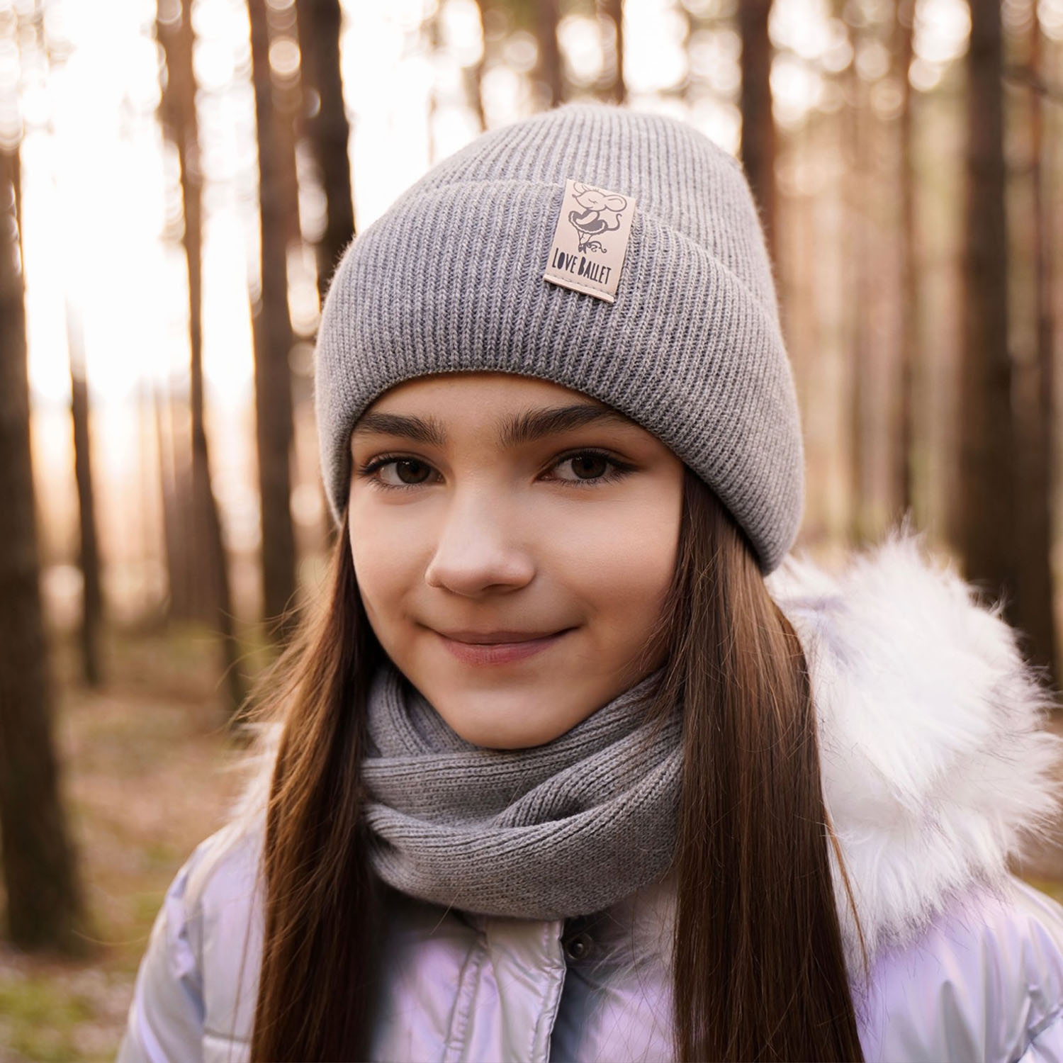 Flicka vinter set: mössa och tubhalsduk, grå, Sana