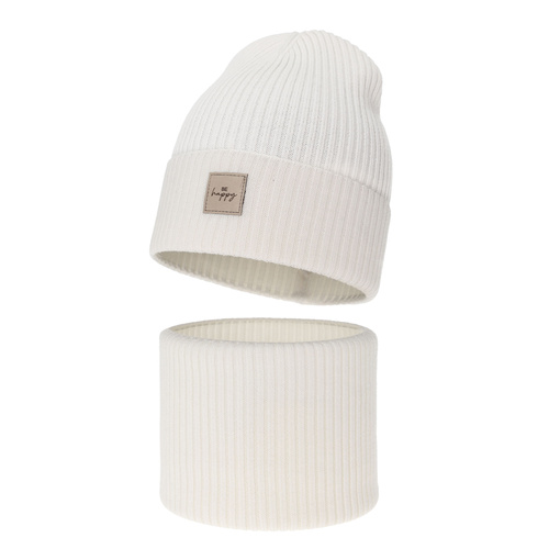Flicka höst/vår set: mössa och tubhalsduk, vit, 100% Merino Ull, Vanita