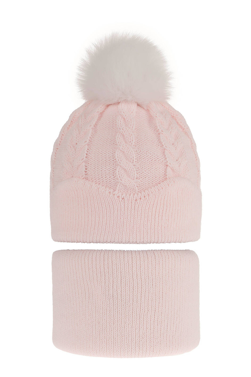 Flicka vinter set: mössa och tubhalsduk, rosa, med pompom, Etula