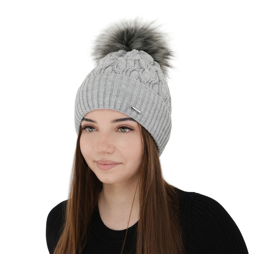 Dam vintermössa, grå, med pompom, Deva