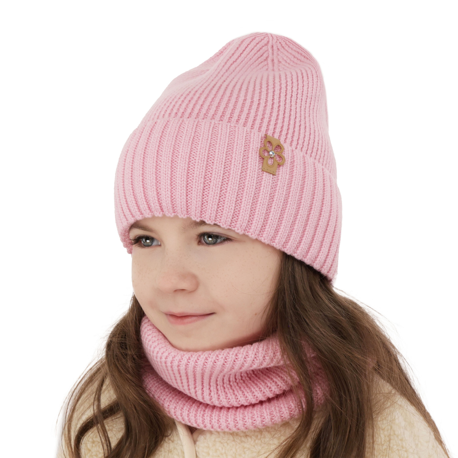 Flicka vinter set: mössa och halsduk, kremowy, 100% Merino Ull, Nelita