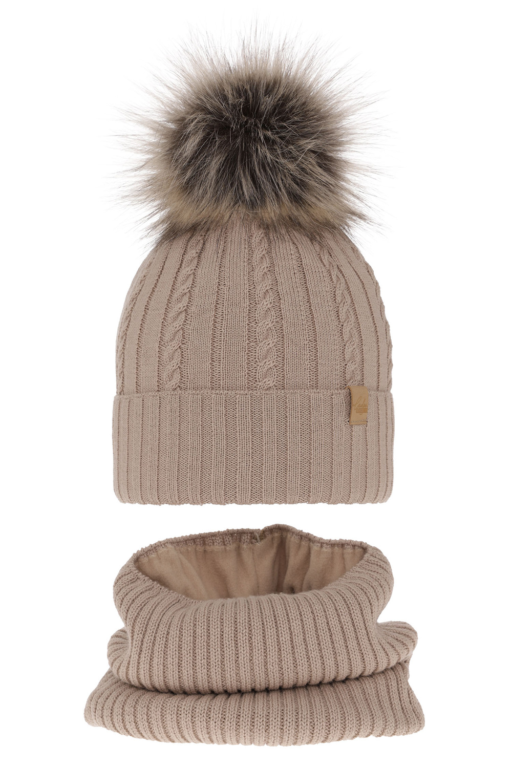 Flicka vinter set: mössa och halsduk, beige, med merinull, Mirabel