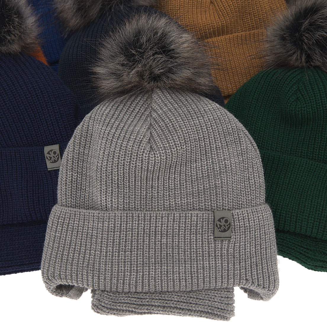 Pojke vinter set: mössa och tubhalsduk, camel, med pompom, knytband, Honed