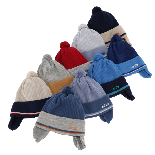 Pojke höst/vår mössa, beige, med knytband, med pompom, Jacob