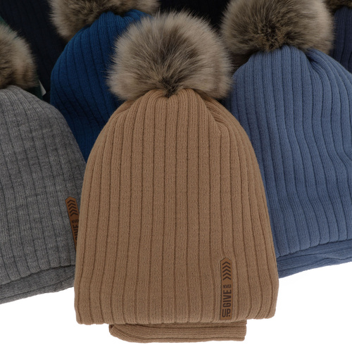 Pojke vinter set: mössa och halsduk, blå, med pompom, Kalen