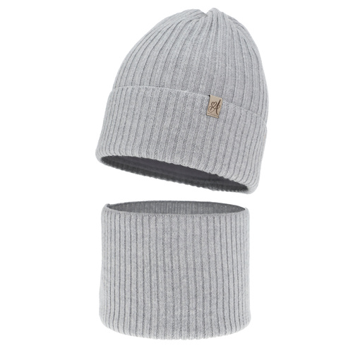 Flicka vinter set: mössa och tubhalsduk, grå, 100% Merino Ull, Patricia