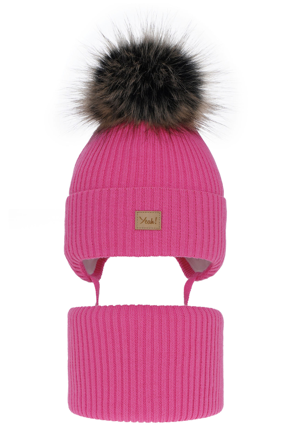 Flicka vinter set: mössa och tubhalsduk, rosa, med pompom, Dilajla