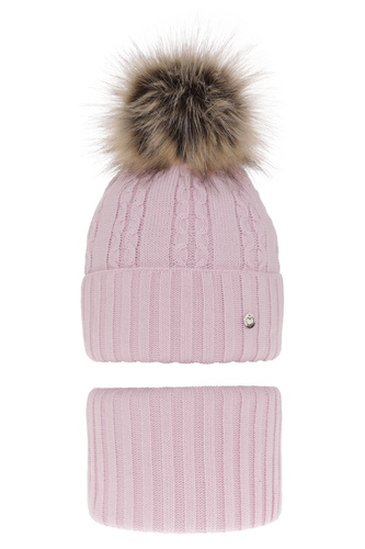 Flicka vinter set: mössa och tubhalsduk, lila, med pompom, Felia