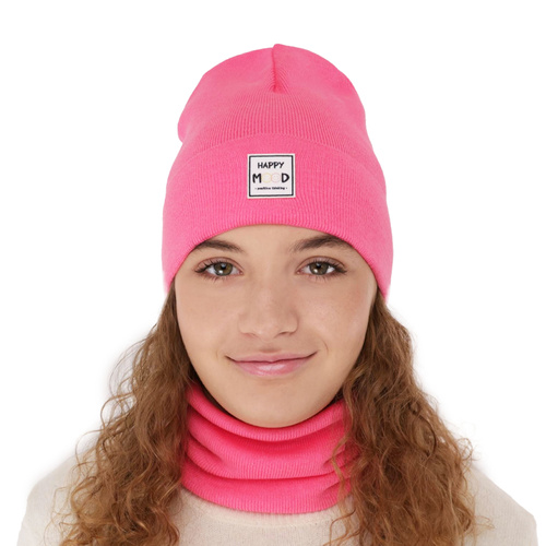 Flicka höst/vår set: mössa och tubhalsduk, orange, med bomull, Mersila