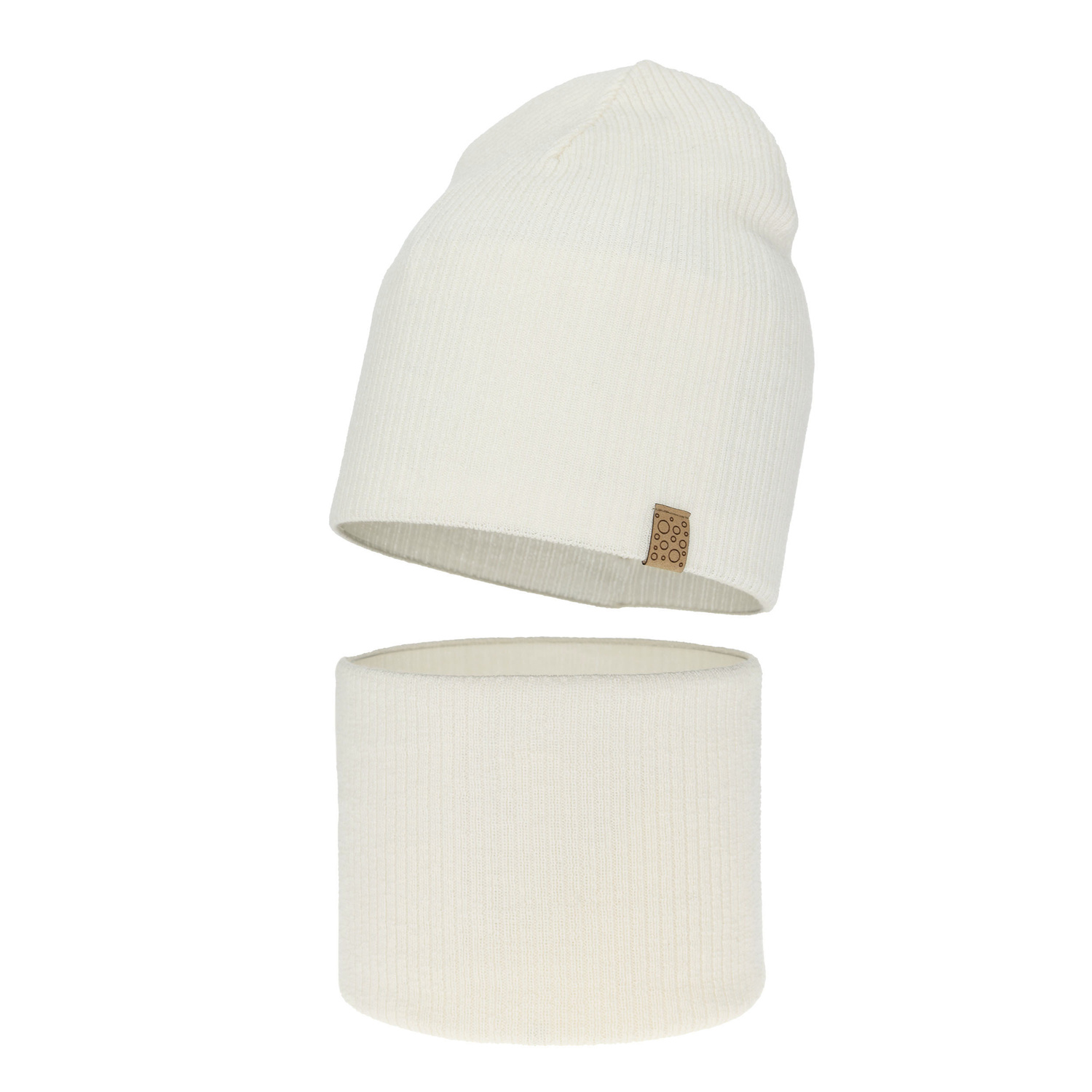 Flicka höst/vår set: mössa och tubhalsduk, vit, 100% Merino Ull, Ricona