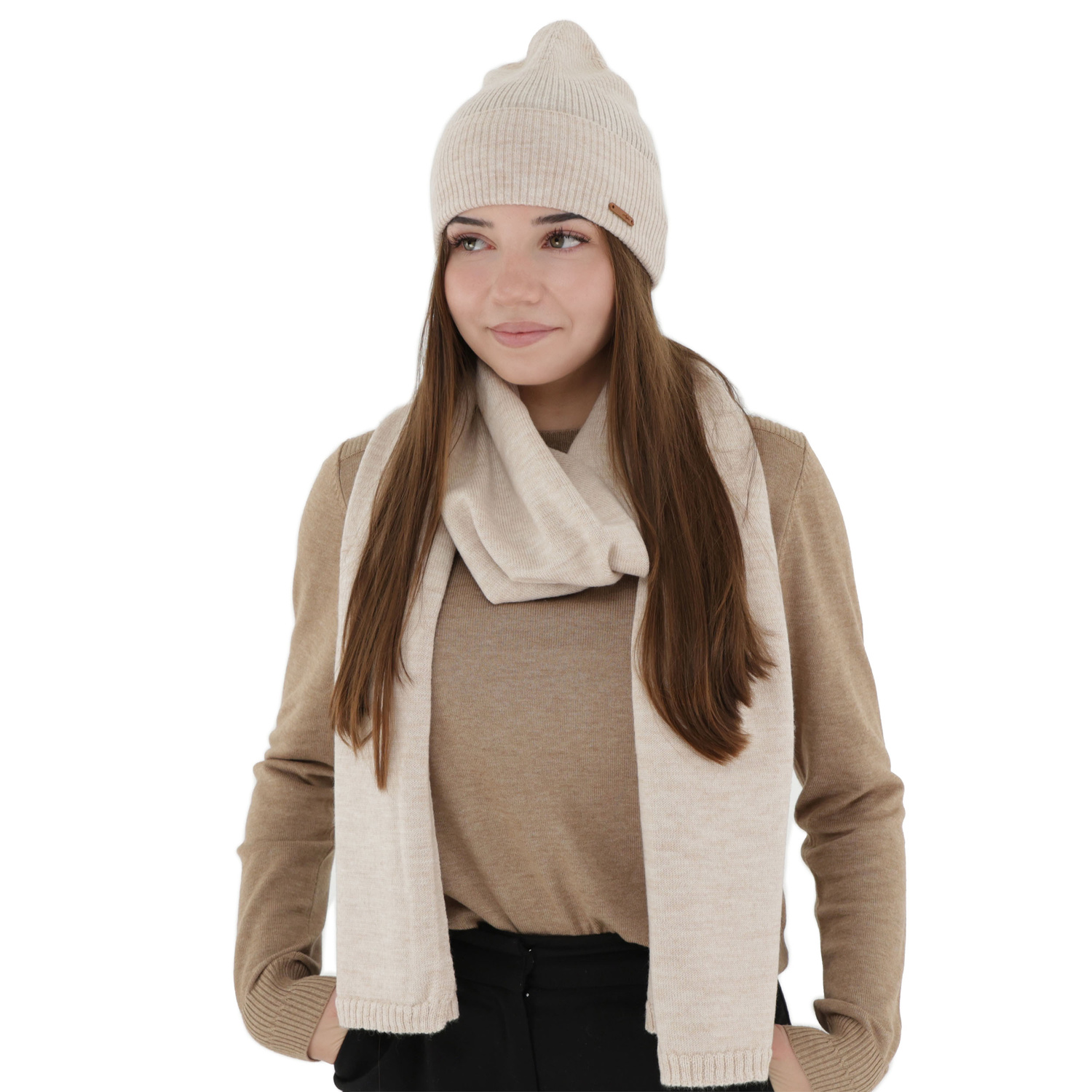 Dam vinter halsduk, beige, 100% Merino Ull, Elonia