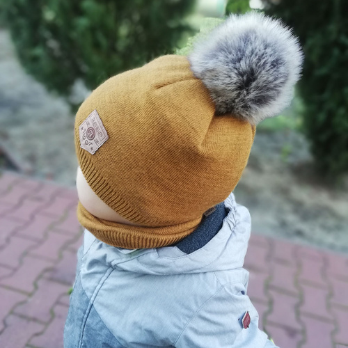 Pojke vinter set: mössa och tubhalsduk, khaki, Apolin