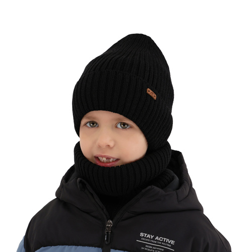 Pojke vinter set: mössa och tubhalsduk, grön, med merinull, fodrad med fleece, Palermo