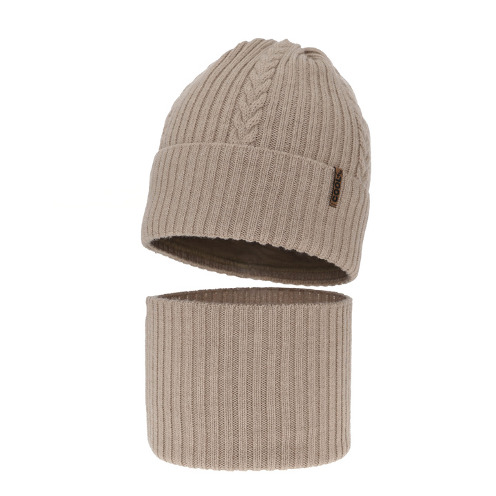 Pojke vinter set: mössa och halsduk, beige, 100% Merino Ull, Wilson