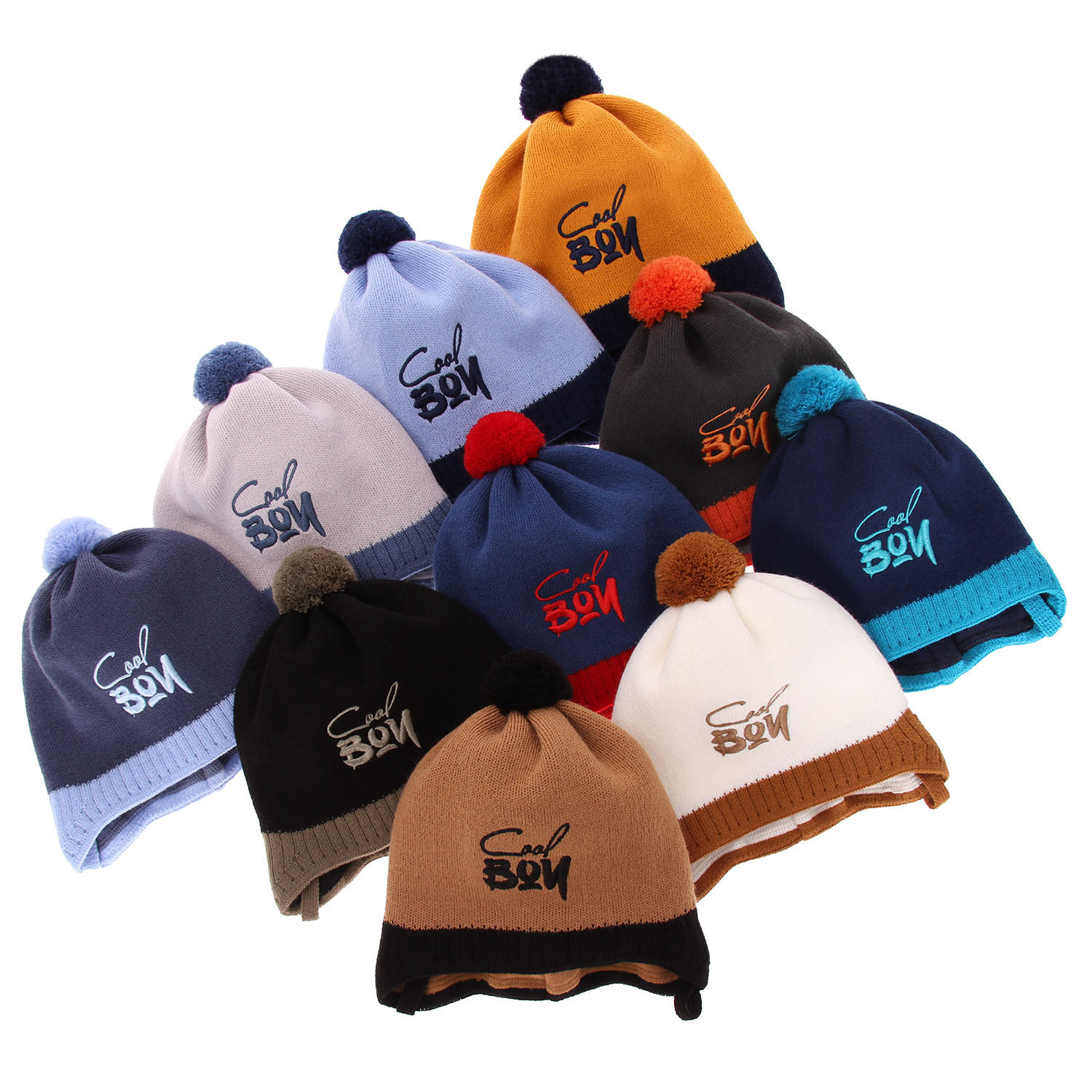 Pojke höst/vår mössa, blå, med knytband, Korni