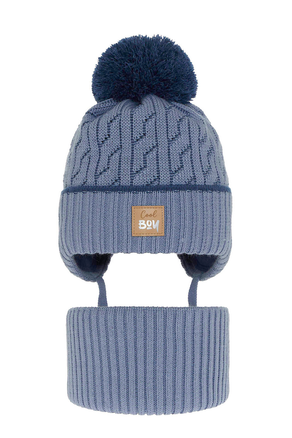 Pojke vinter set: mössa och tubhalsduk, blå, med pompom, Pikolo