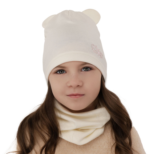 Flicka höst/vår set: mössa och tubhalsduk, beige, fodrad med bomull, Cyntia
