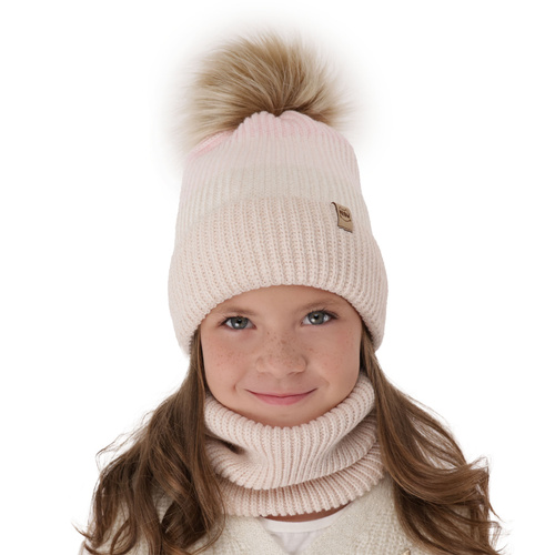 Flicka vinter set: mössa och halsduk, grå, med pompom, Gimena