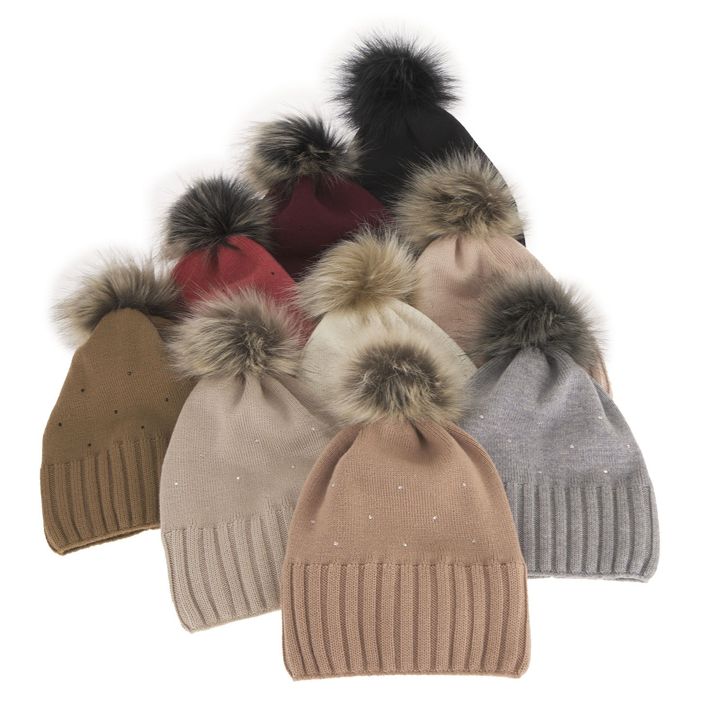 Dam vintermössa, rosa, med pompom, med merinull, Malga