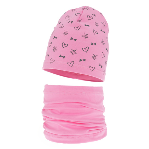 Flicka höst/vår set: mössa och tubhalsduk, rosa, fodrad med bomull, Lovena