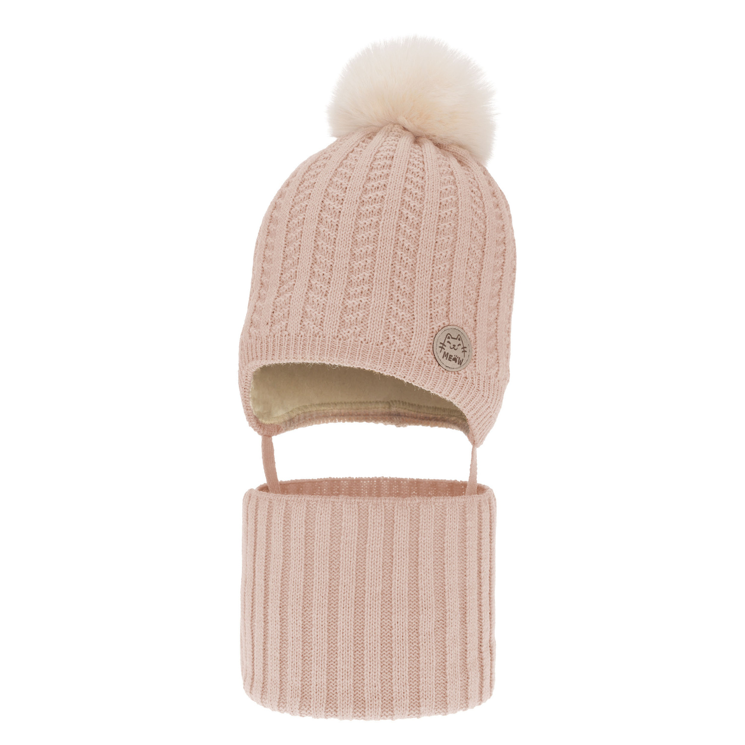Flicka vinter set: mössa och tubhalsduk, ljusrosa, med pompom, Kenta