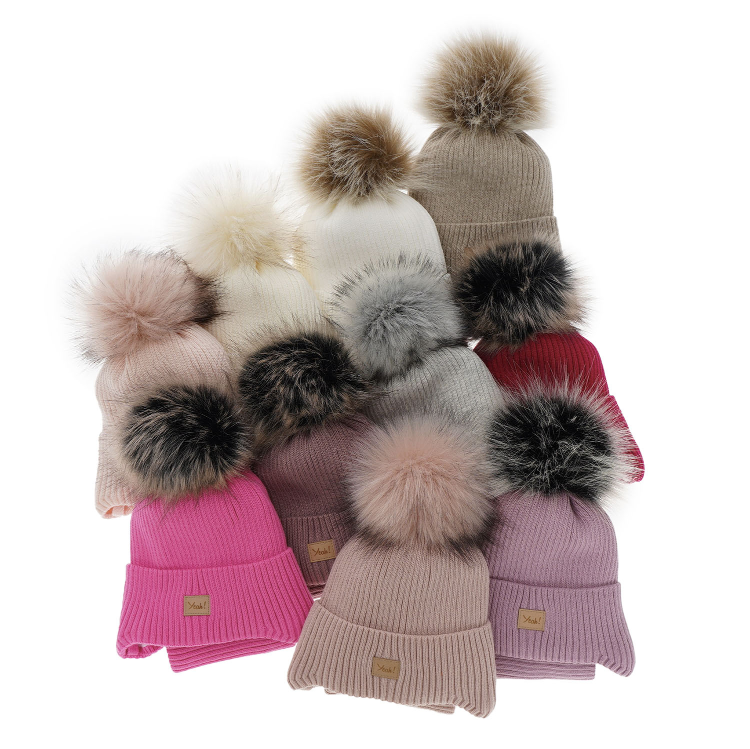 Flicka vinter set: mössa och halsduk, rosa, med pompom, Dilajla
