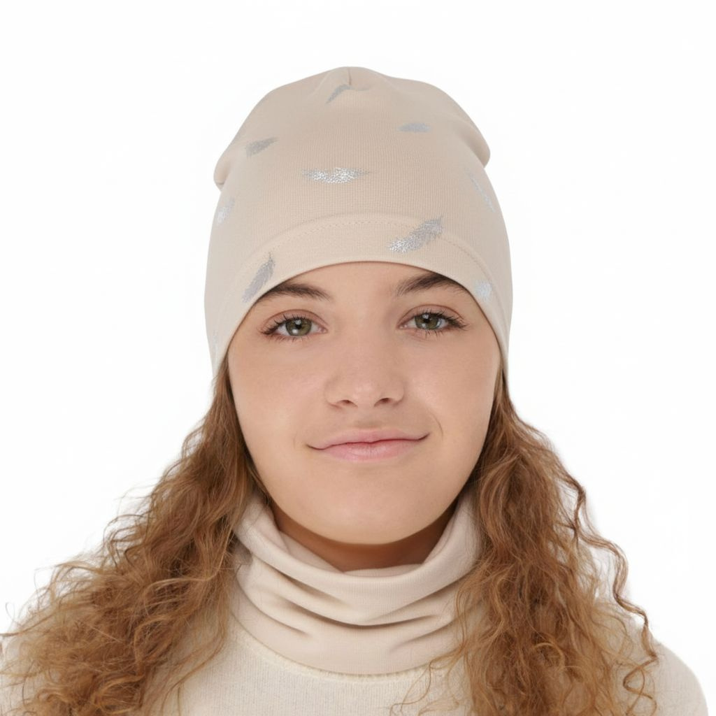 Flicka höst/vår set: mössa och tubhalsduk, beige, fodrad med bomull, Florena