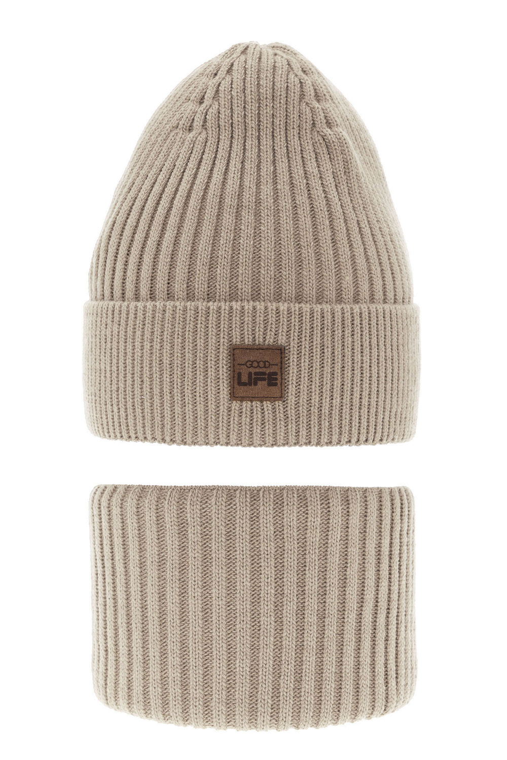 Pojke vinter set: mössa och tubhalsduk, beige, Basilio