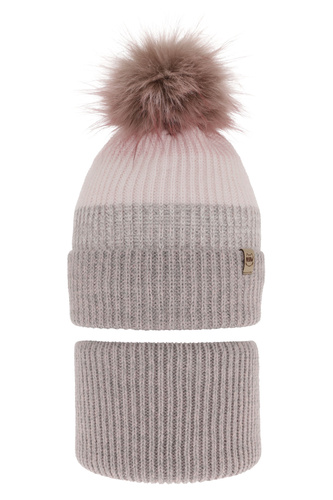 Flicka vinter set: mössa och tubhalsduk, grå, med pompom, Gimena